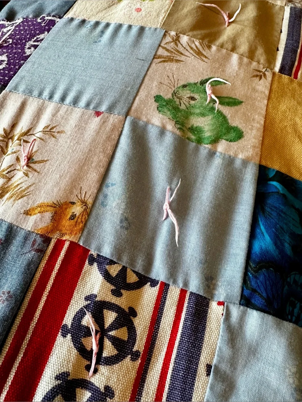 Patchwork Quilt Hand Knotted Approx. 78”x81” Full/Dbl. Photographed on Queen bed